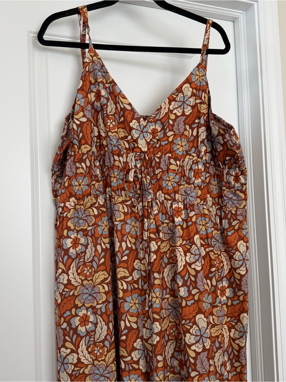 Cider Floral Spaghetti Strap Jumpsuit in Rust, Cream & Blue